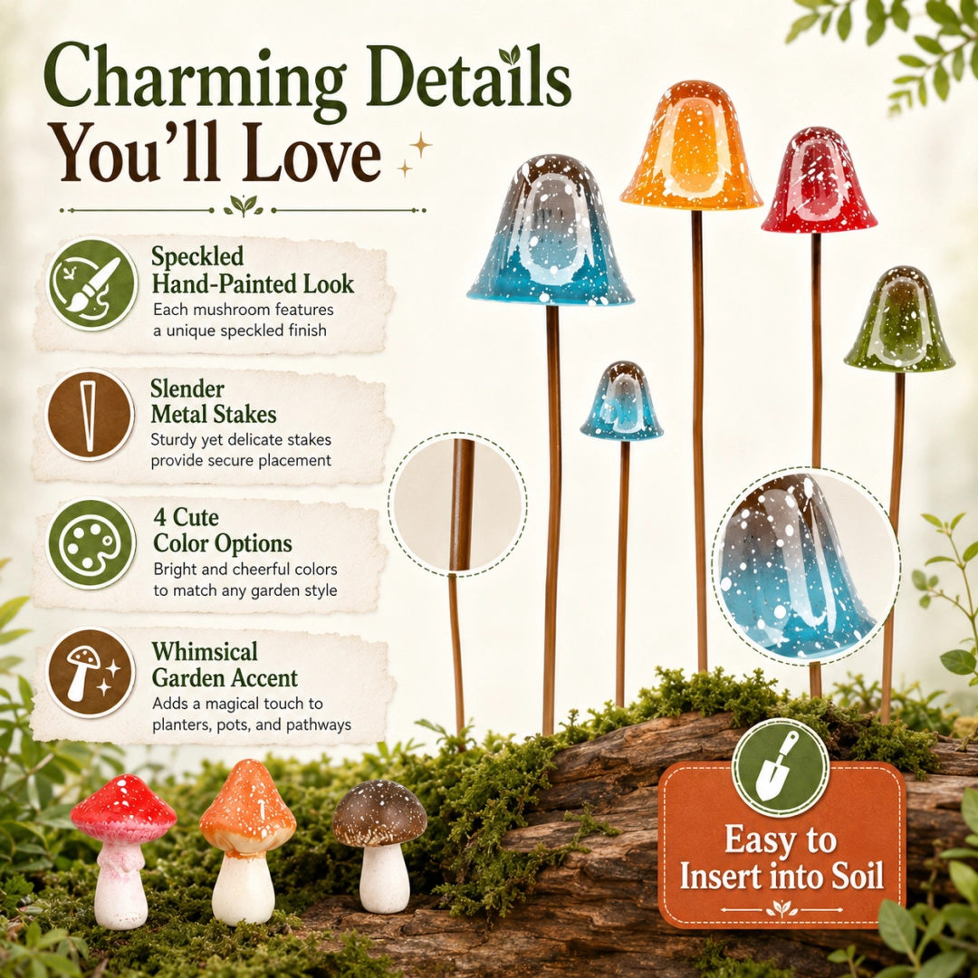 🍄Metal Mushroom Garden StakesMushroom--Whimsical Outdoor Fairy Garden Décor
