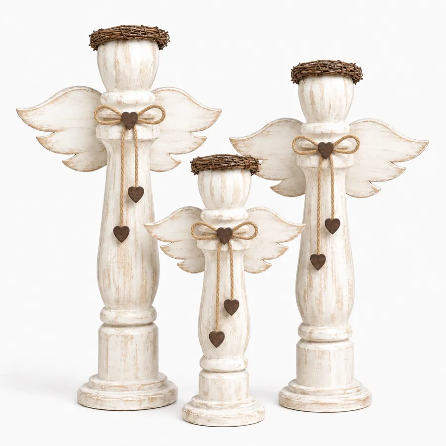 Vintage Wooden Angel Trio Figurines