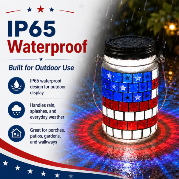 4th of July Solar Patriotic Mason Jar Lantern