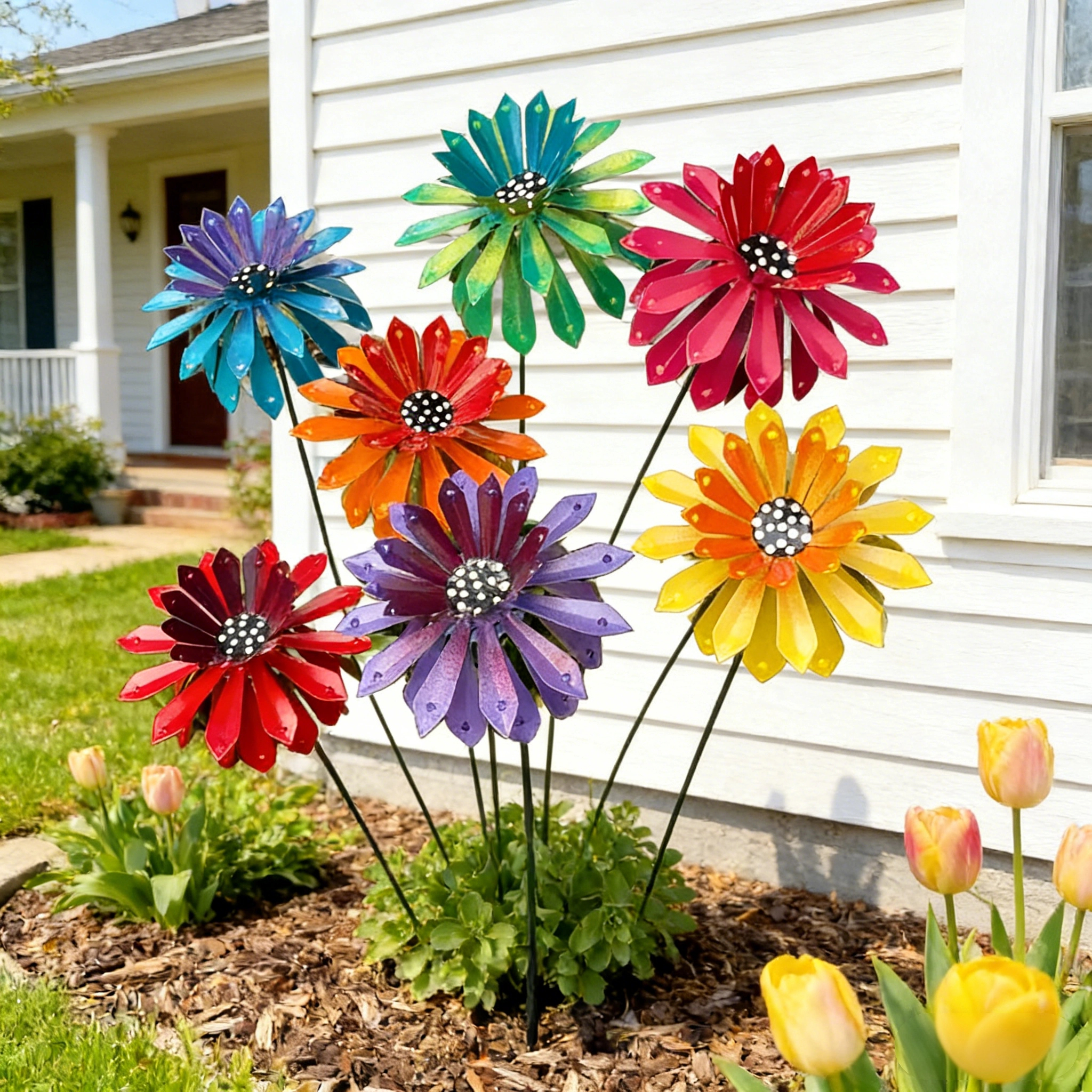 Handcrafted Metal Zinnia Flower Garden Stake