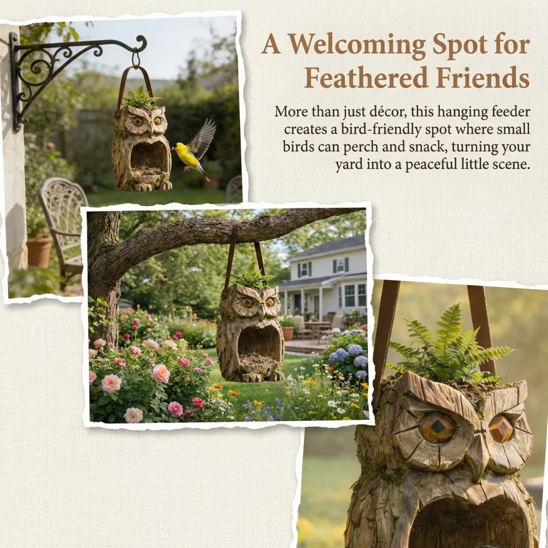 Woodland Owl Hanging Bird Feeder