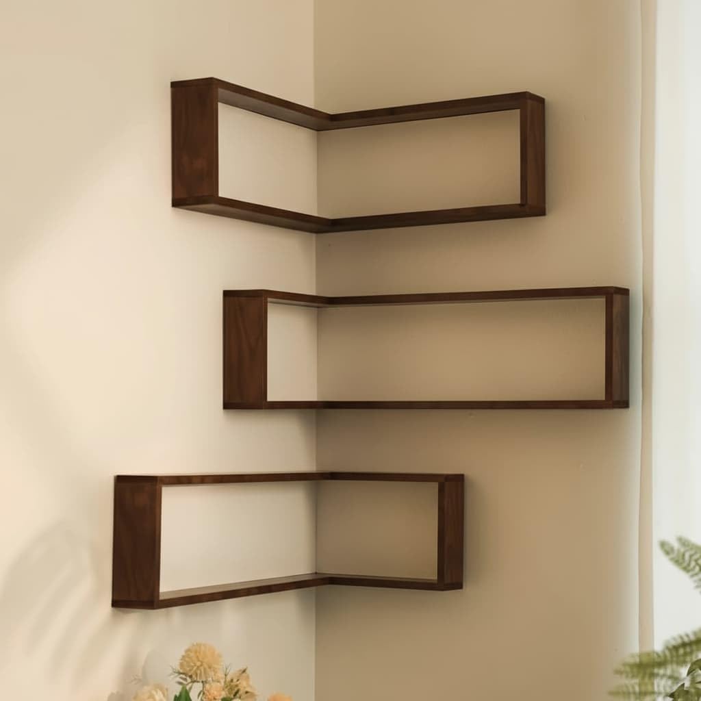  L-Shaped Corner Floating Wall Shelves with LED Lights