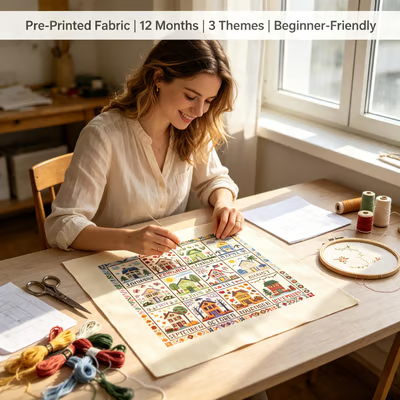 🔥LAST DAY 69% OFF -🏡 12-Month Seasons & Holidays Cross Stitch Kit — Relaxing DIY Craft Project for Beginners & Craft Lovers
