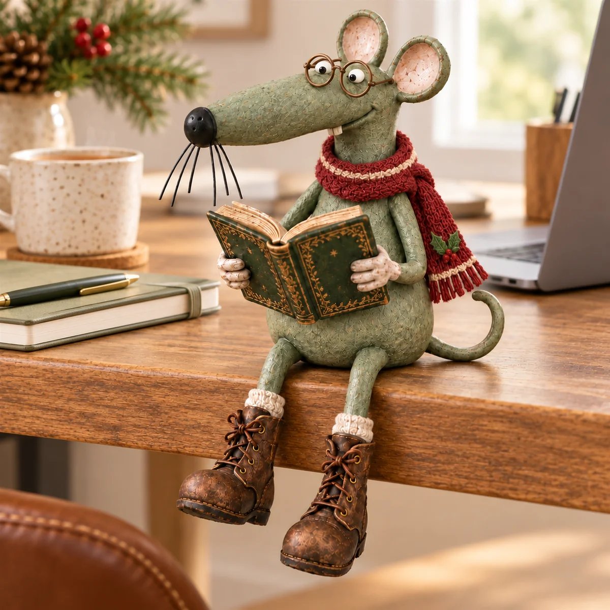 Reading mouse on a home office desk beside a laptop and coffee mug Reading mouse on a home office desk beside a laptop and coffee mug