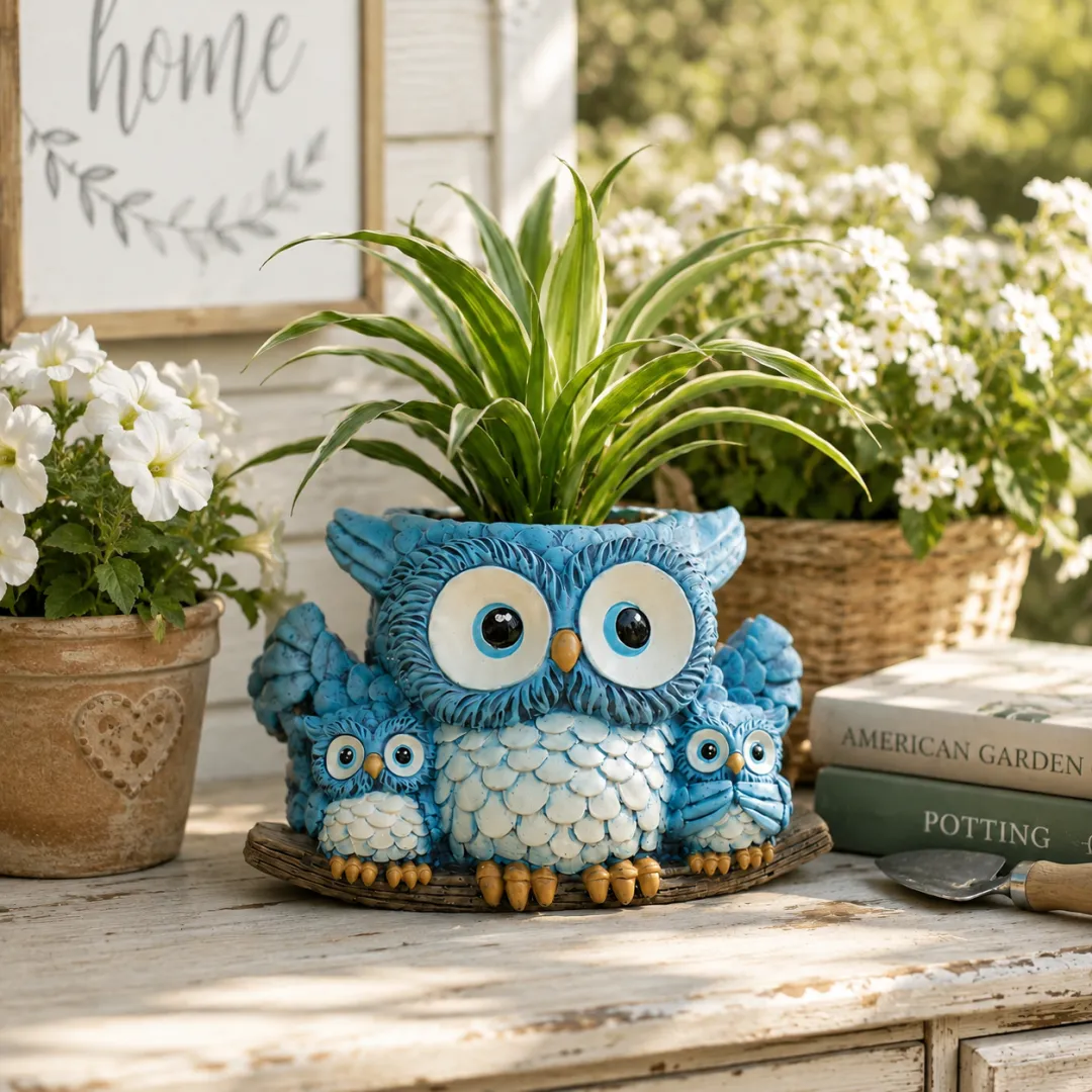 Owl Family Hanging Planter