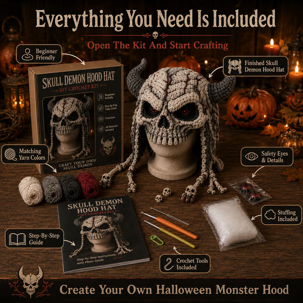 🔥 LAST DAY 49% OFF – 🎃 Halloween Monster Hood DIY Crochet Kit | Premium Soft Yarn Materials with Step-by-Step Guide DIY Handmade Wearable Character Hood 🧶🎭✨