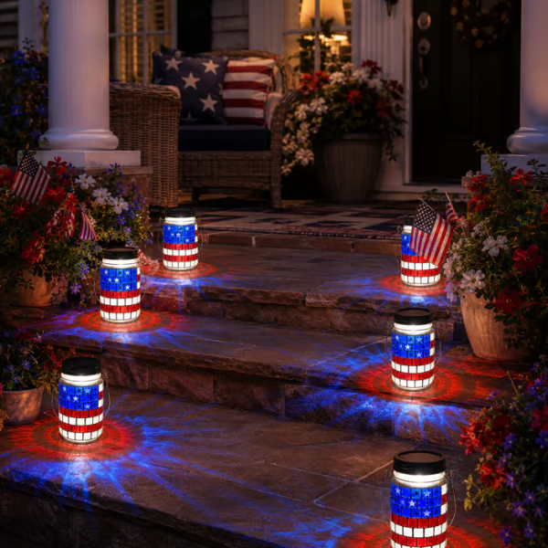 4th of July Solar Patriotic Mason Jar Lantern