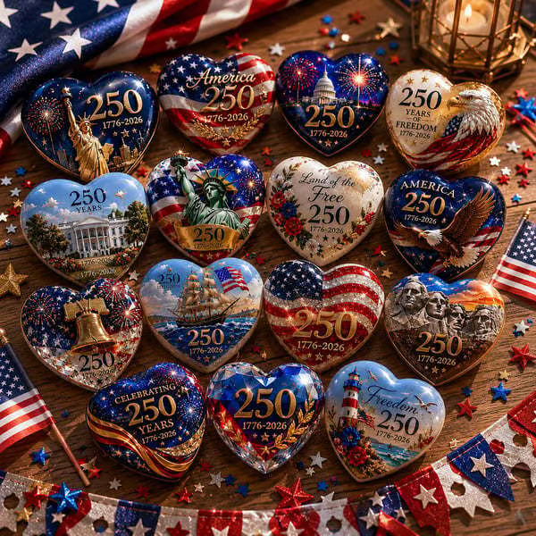 🇺🇸 America 250th Anniversary Commemorative Heart Ornament Collection | 15-Piece Patriotic Keepsake Set