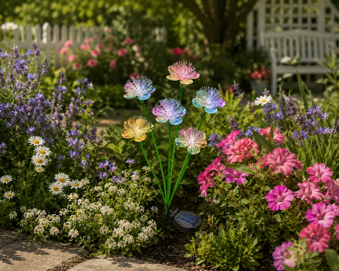Solar Flower Garden Stake Light, 6-Flower Bouquet