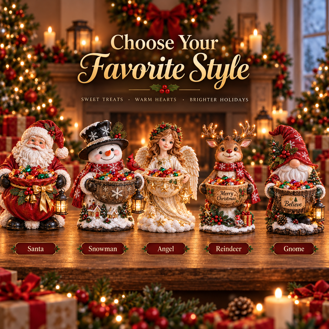 Five Christmas candy bowl styles