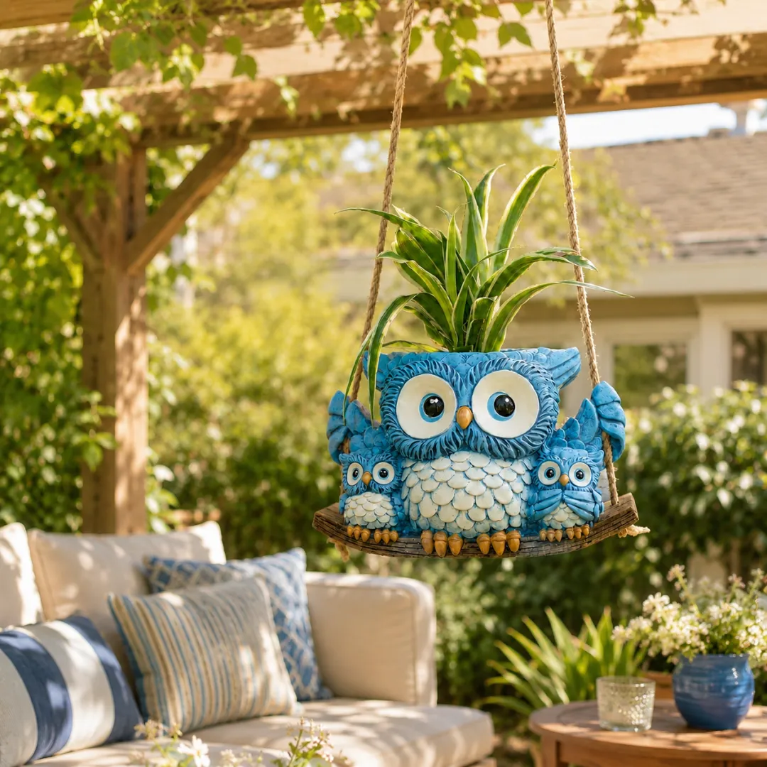 Owl Family Hanging Planter