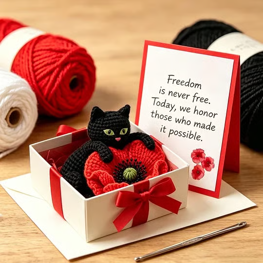 🔥LAST DAY 49% OFF - 🖤Unisex Memorial Day Poppy Cat Handcrafted Keepsake