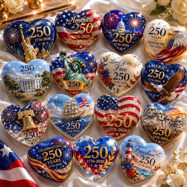 🇺🇸 America 250th Anniversary Commemorative Heart Ornament Collection | 15-Piece Patriotic Keepsake Set