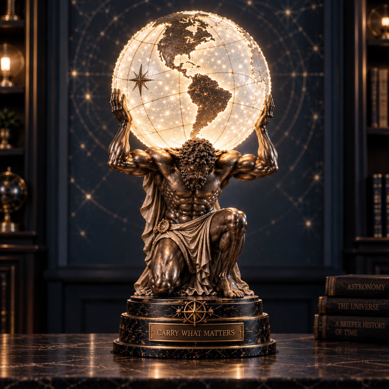 Atlas illuminated world sphere lamp