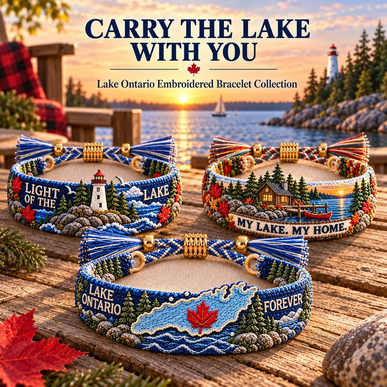 🌊 Lake Ontario Forever Embroidered Bracelet |Meaningful Message & Gift-Ready Keepsake Box 🍁