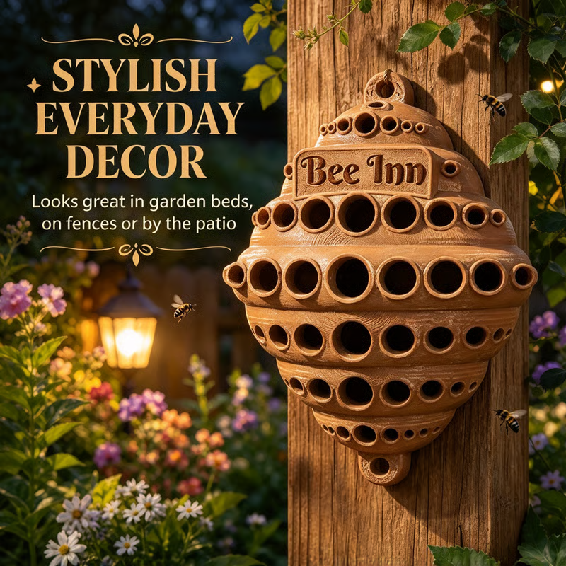🐝 Bee Inn Hanging Bee Hotel  Rustic Solitary Bee House Pollinator Nesting Shelter for Garden Decor