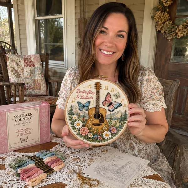 🌼 Beginner-Friendly Dolly Southern Country Needlework DIY Kit | Complete Kit with Pre-Printed Fabric, Wooden Hoop, Floss, Needles & Step-by-Step Guide Included 💕