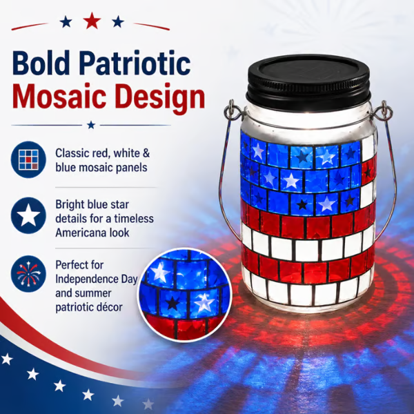 4th of July Solar Patriotic Mason Jar Lantern