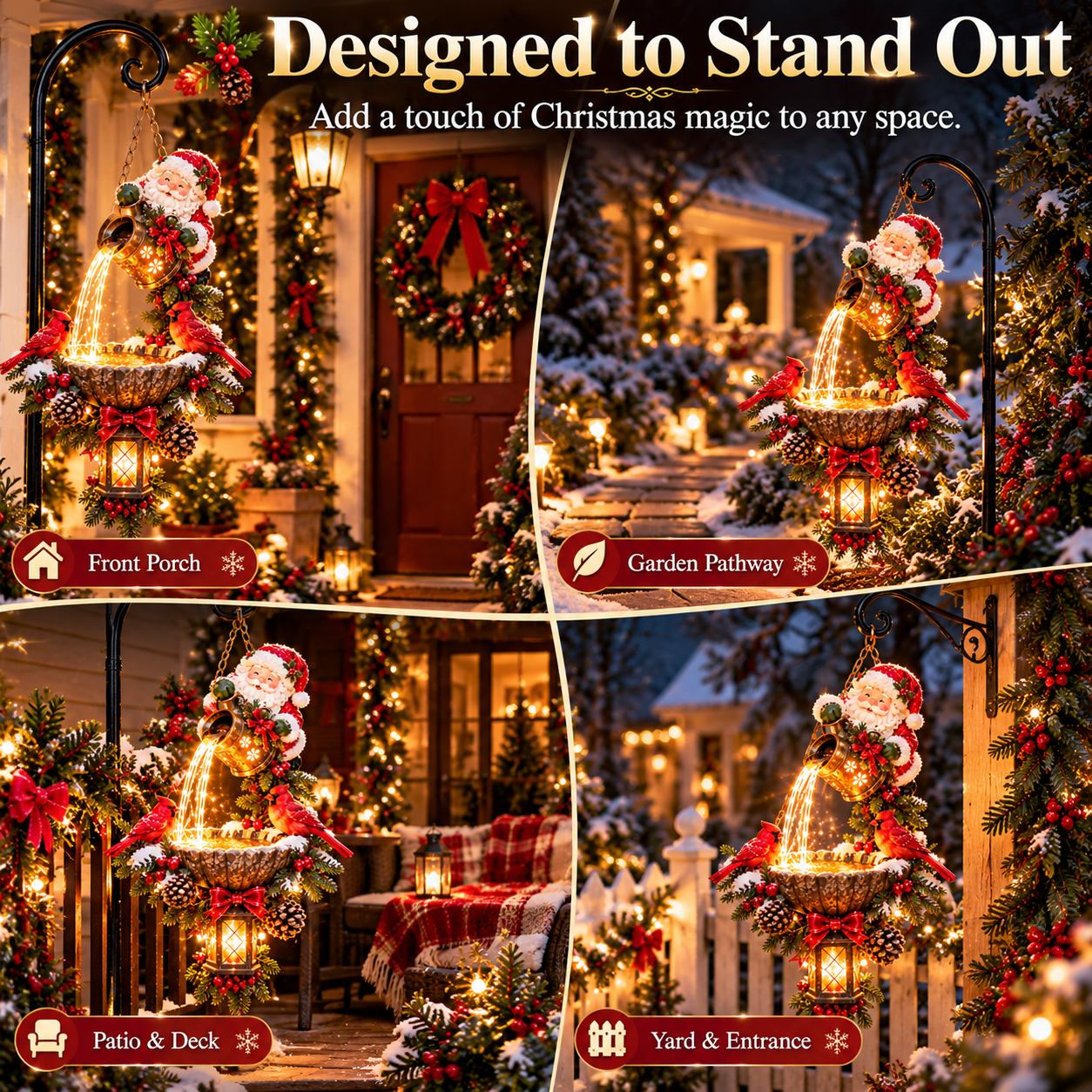 Santa magical light pour displayed on porch garden pathway patio and yard entrance