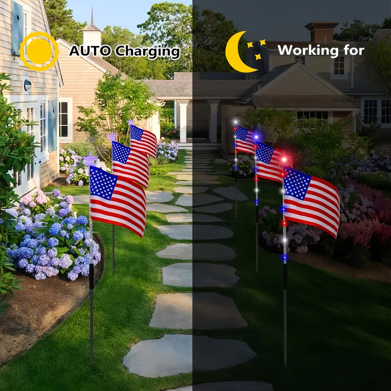🌈2026 HOT SALE Light Up Your 4th of July – 8-Pack Flag Lights with 8 Stunning Modes for Yard & Pathway