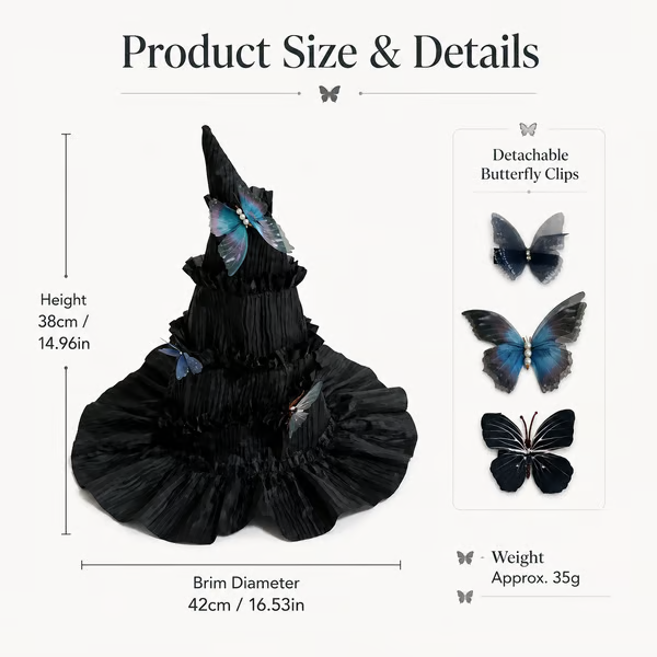 🖤 Gothic Butterfly Witch Hat