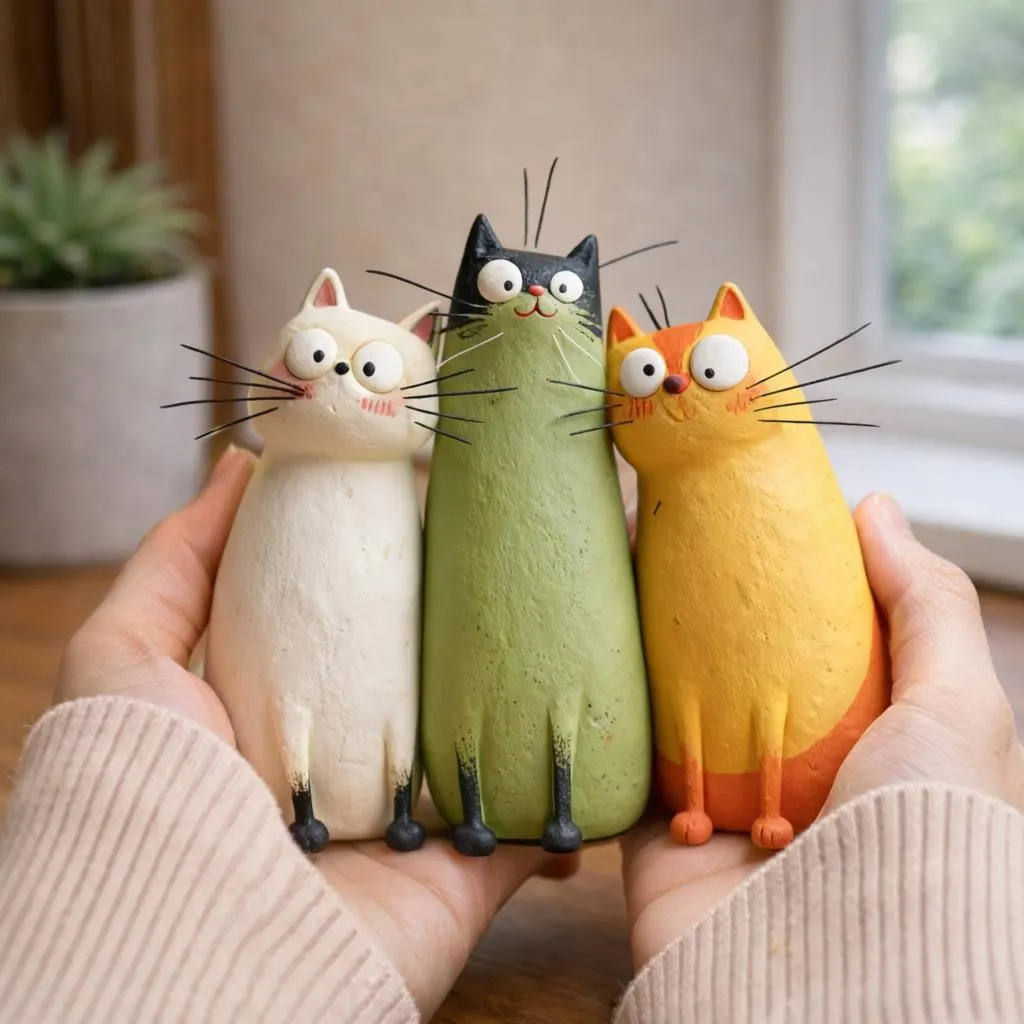 Handmade Cat Clay Sculpture