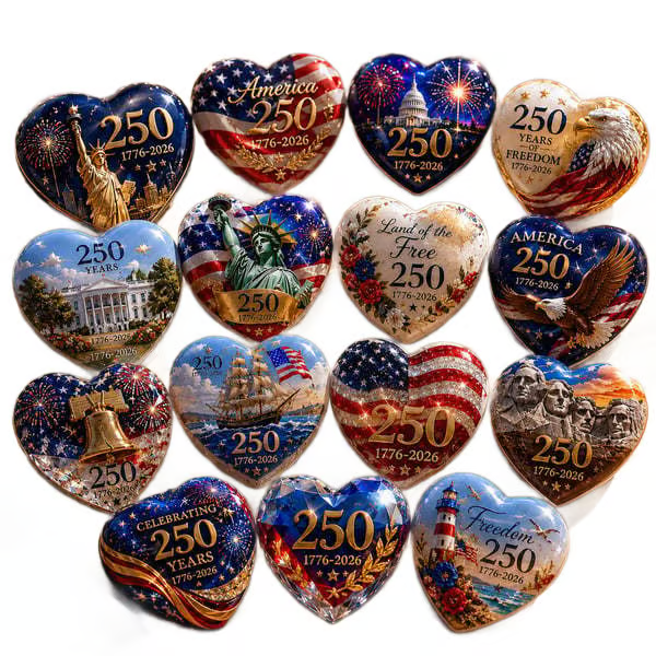 🇺🇸 America 250th Anniversary Commemorative Heart Ornament Collection | 15-Piece Patriotic Keepsake Set