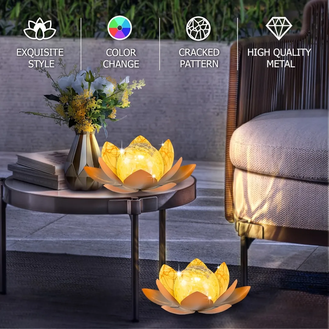 Solar Lotus Outdoor Garden Light with Cracked Glass