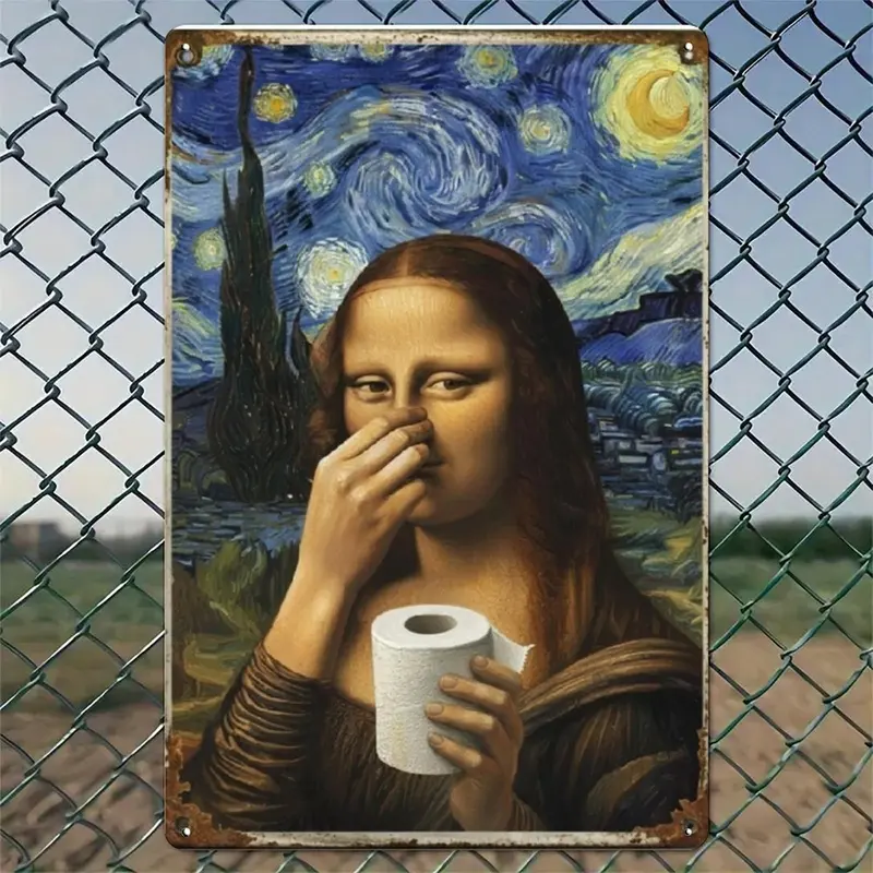 👃 Funny Mona Lisa Bathroom Sign – "Stinky" Da Vinci Metal Art – 8x12" Hilarious Toilet Wall Decor 🎨