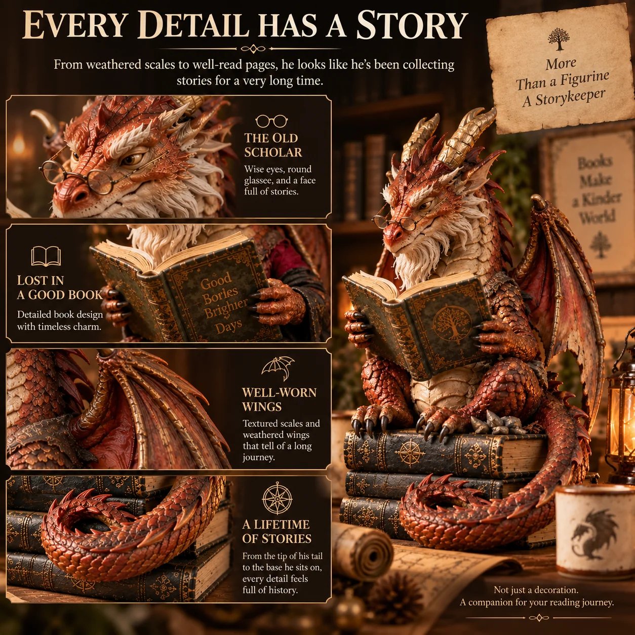 🐉 Wandering Scholar Dragon Figurine – Book Lover Gift – product view 2