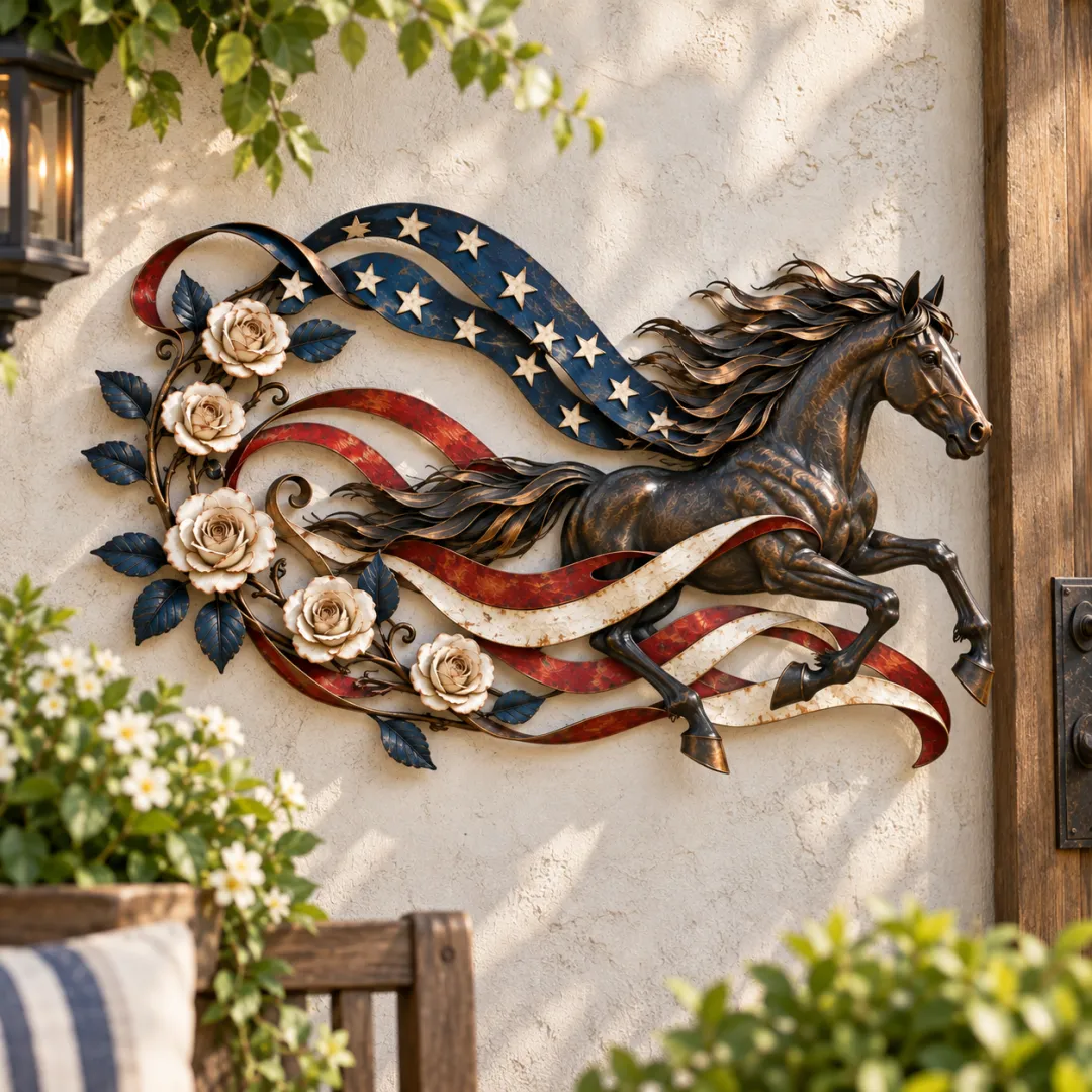atriotic Horse American Flag Metal Wall Decor