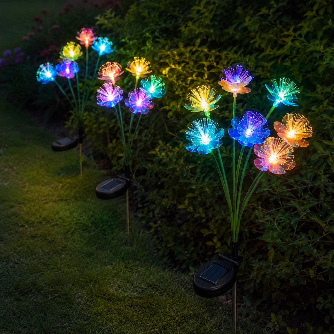Solar Flower Garden Stake Light, 6-Flower Bouquet