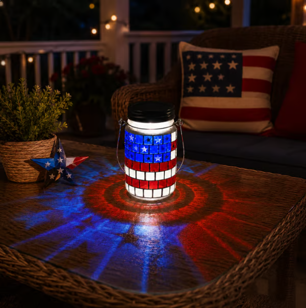 4th of July Solar Patriotic Mason Jar Lantern