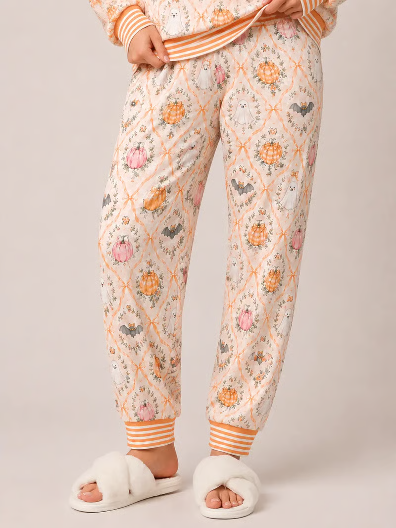 Women's Halloween Pajama Set – Cute Pumpkin Ghost Print Cozy Lounge Outfit For Spooky Season Nights