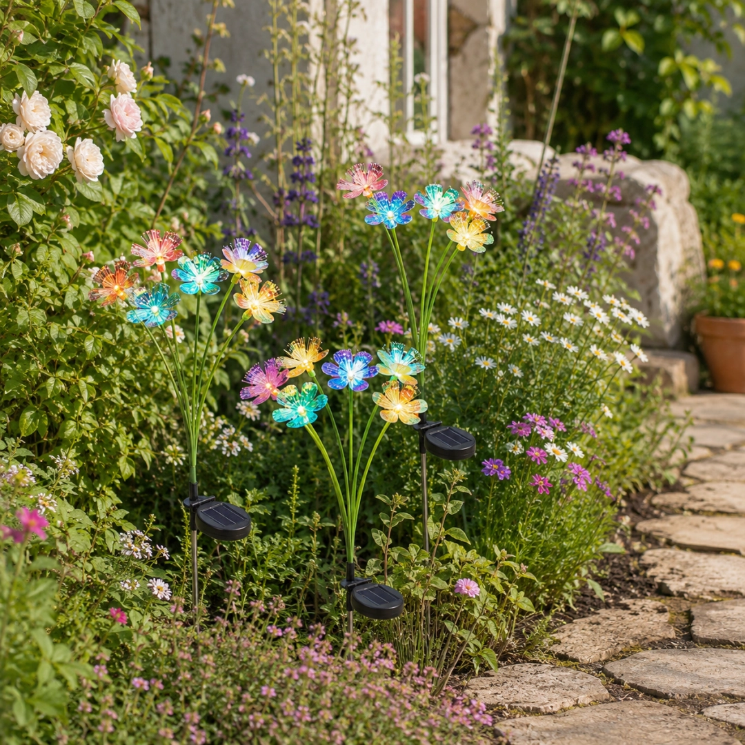 Solar Flower Garden Stake Light, 6-Flower Bouquet