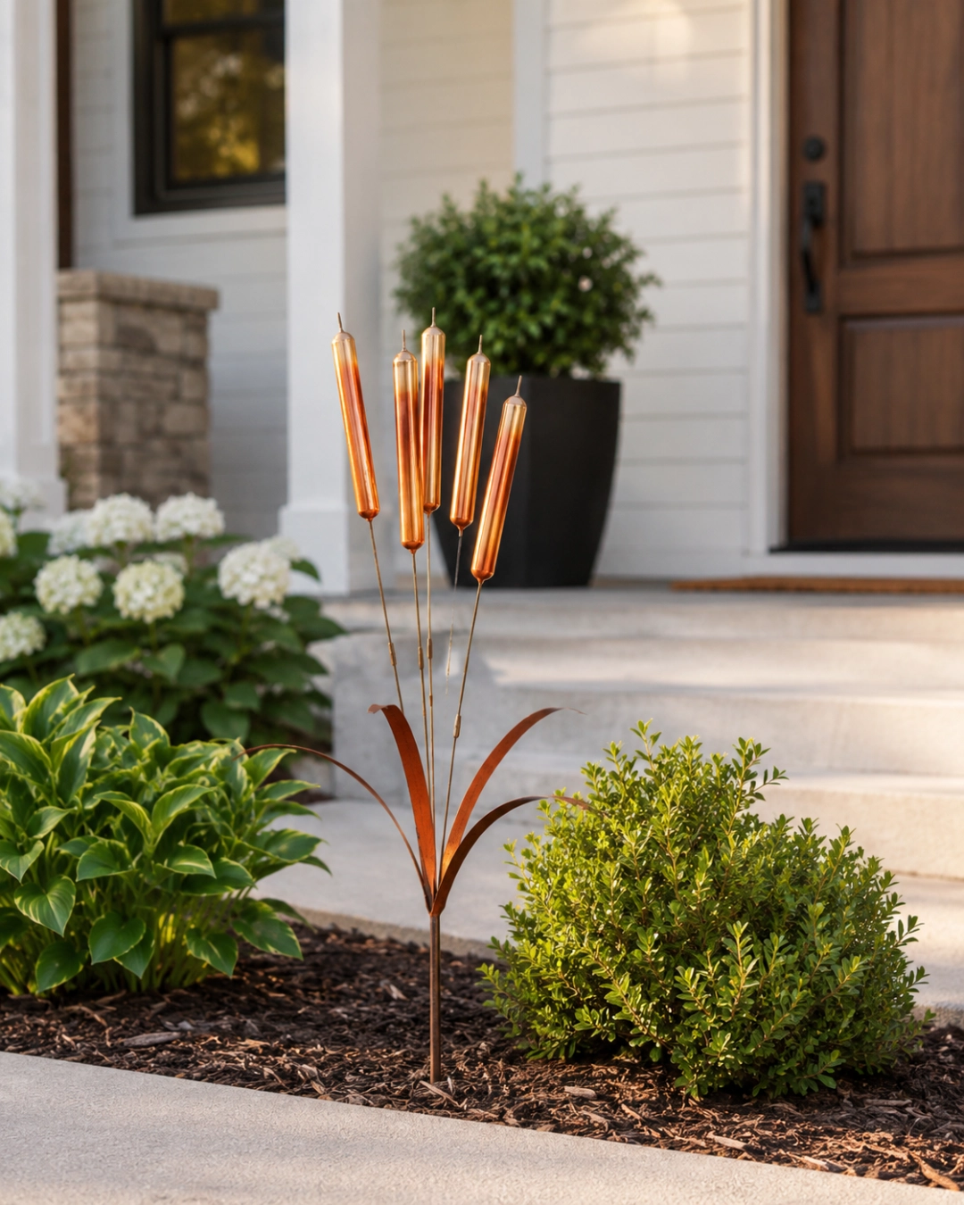 Copper Cattail Wind Chimes Metal Garden Stake Decor, 20 Inch Realistic Outdoor Yard Art