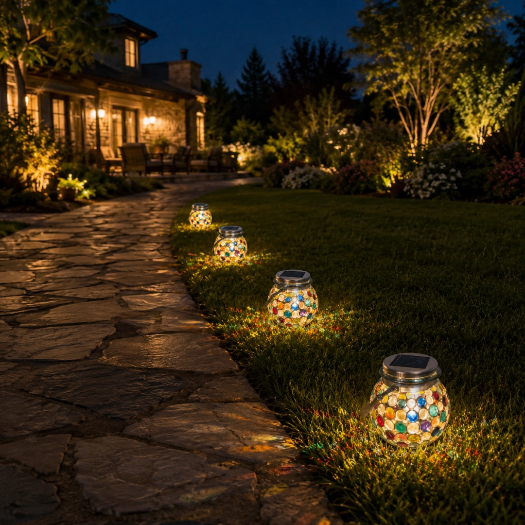 1pcs/Solar Mosaic Glass Lantern, Colorful Hanging Outdoor Garden Light