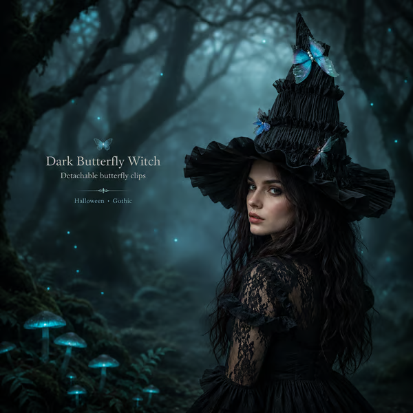 🖤 Gothic Butterfly Witch Hat