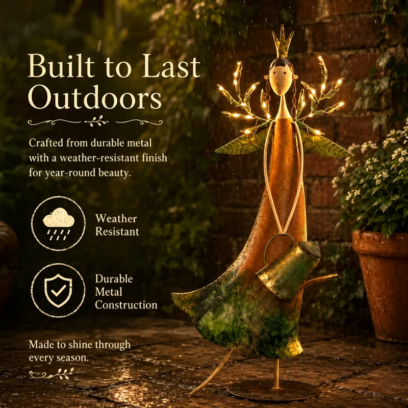 🧚‍♀️Vintage LED Garden Angel Statue 🍃 Rustic Metal Yard Decor