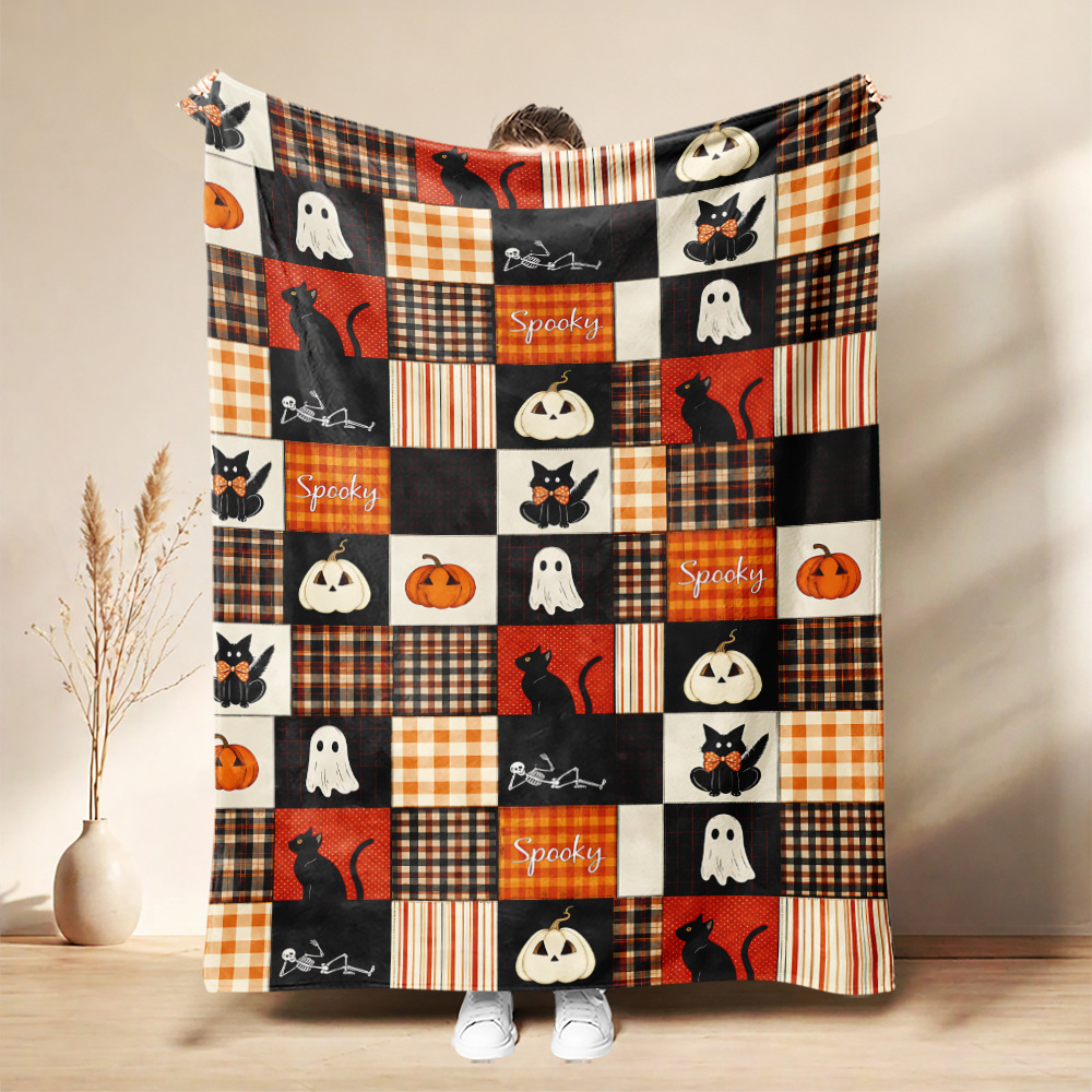 🎃🔥Halloween Pumpkin & Bat Flannel Throw Blanket, Soft Lightweight Cozy Blanket for Sofa & Bed(✨Buy 2 Free Shipping)