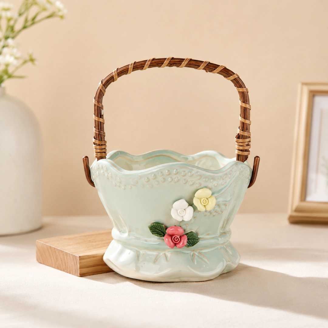 Ceramic Flower Basket Planter – Decorative Handcrafted Indoor & Outdoor Pots