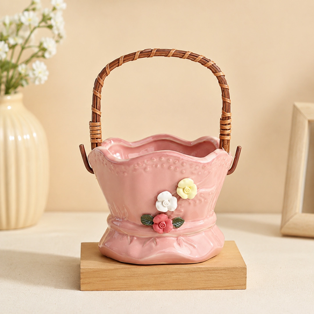 Ceramic Flower Basket Planter – Decorative Handcrafted Indoor & Outdoor Pots