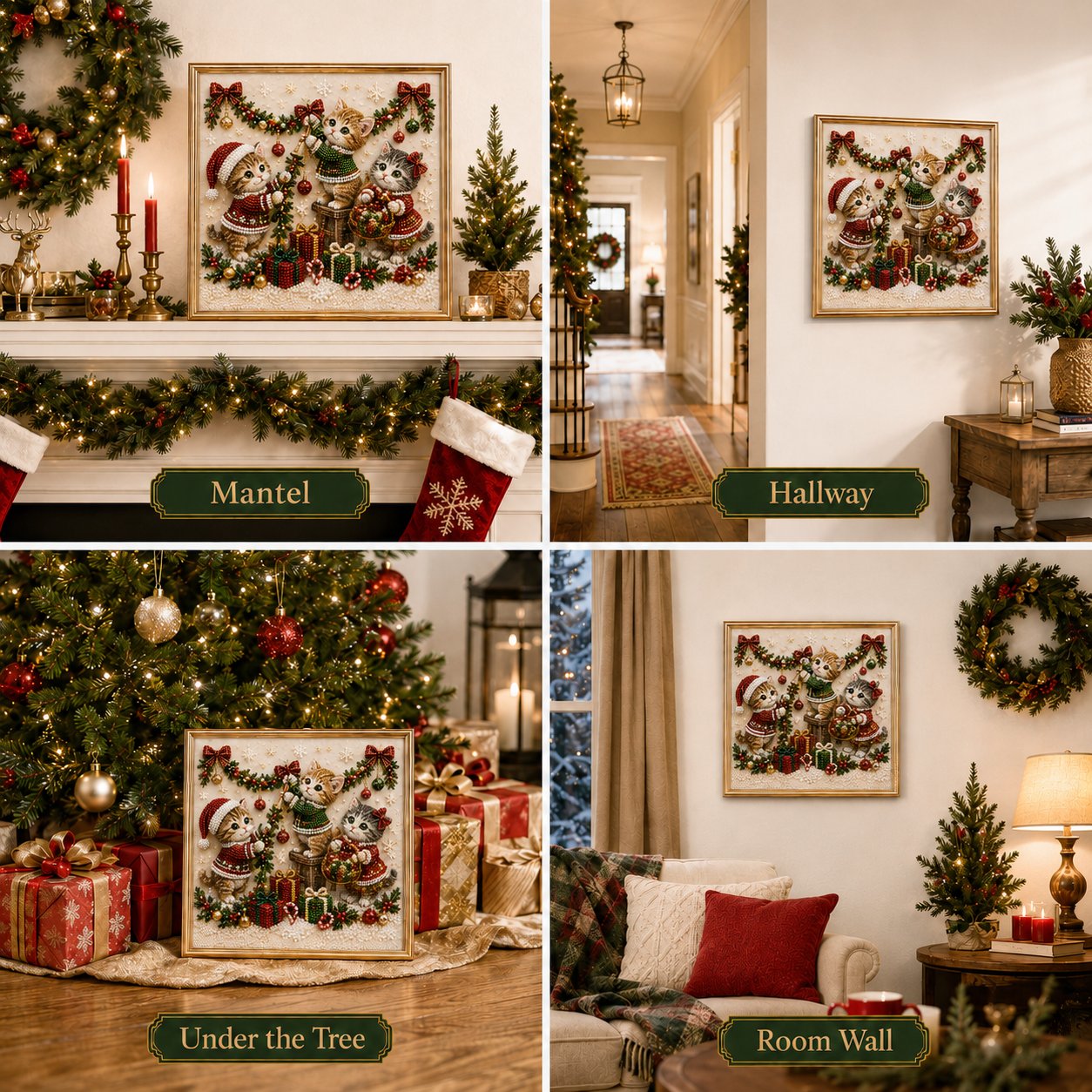 🎄🐾 Premium 3D Pearl Christmas Kitty Art Kit | Luxury Flocked Canvas with Scratch-Resistant Non-Fading Pearl Beads DIY Holiday Decor 🎅🐱❄️