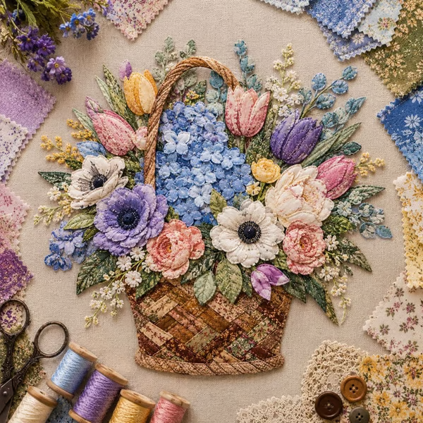 🌸Floral Basket Patchwork DIY Kit