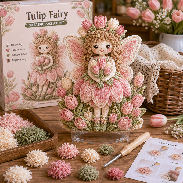 🔥 LAST DAY 49% OFF – 🌸🧚‍♀️ Flower Fairy 3D Fabric Poke Art Kit | No-Sew Fluffy Fabric Craft with Raised Floral Texture & Display-Ready Fairy Decor ✨
