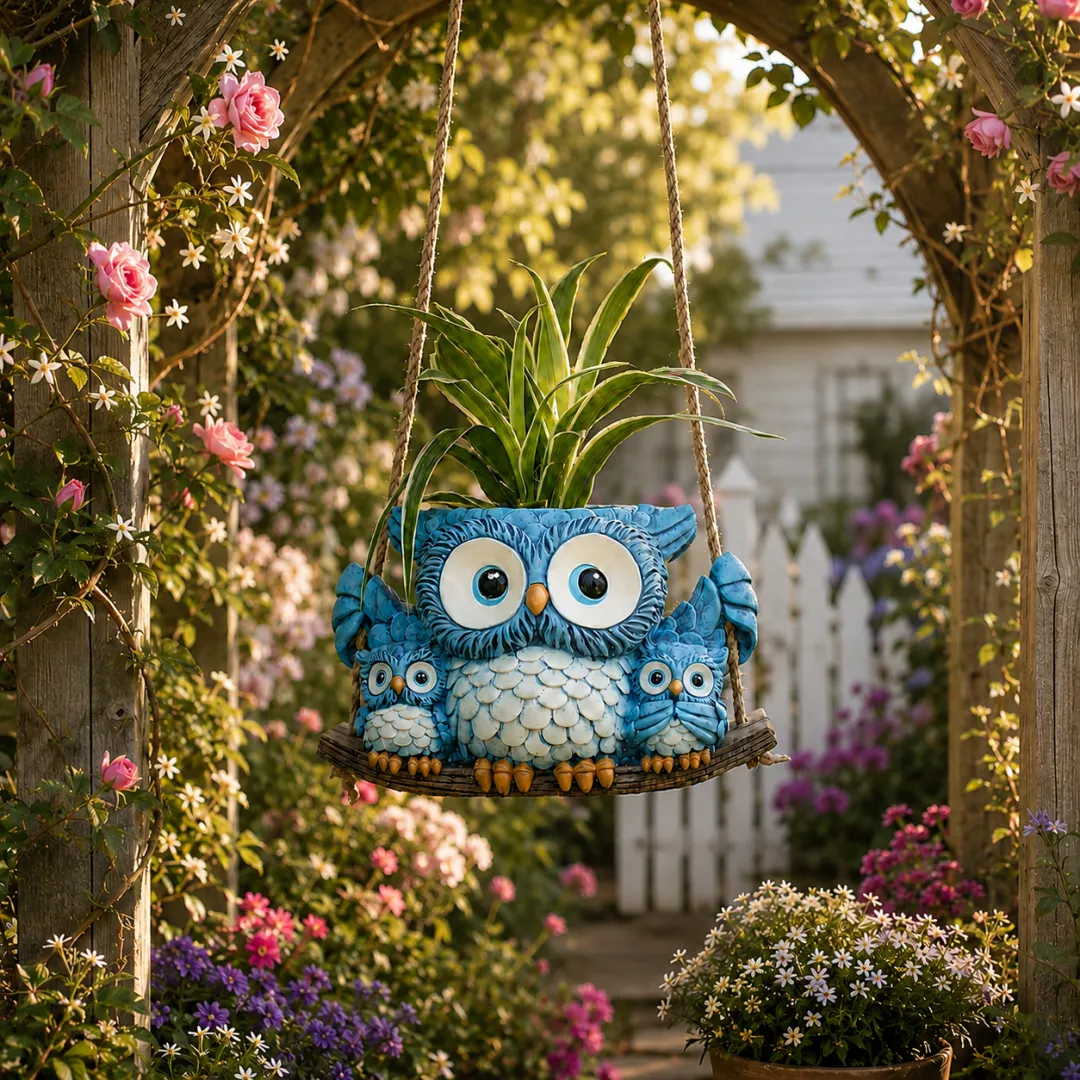 Owl Family Hanging Planter