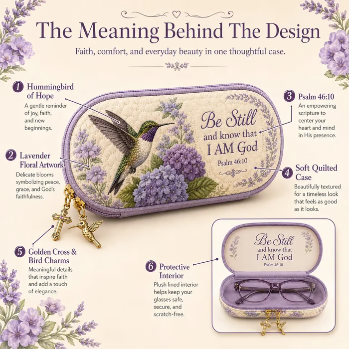 ✝️ Be Still Hummingbird Quilted Glasses Case 💜