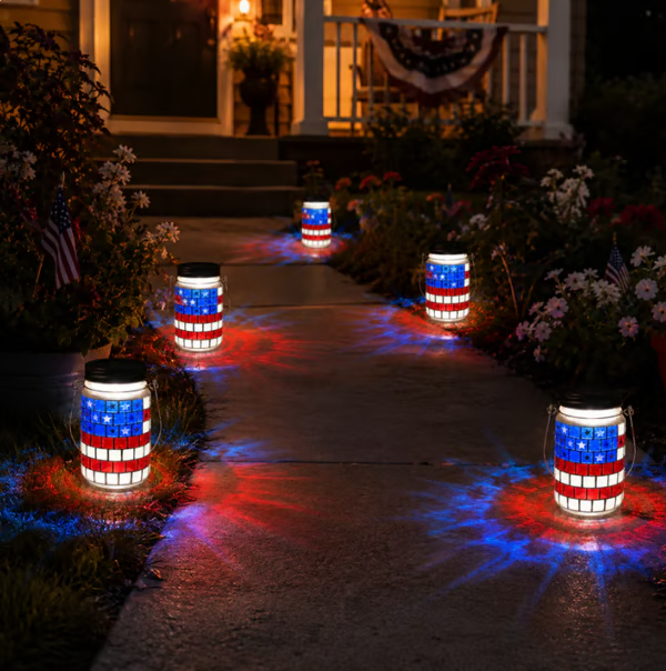 4th of July Solar Patriotic Mason Jar Lantern