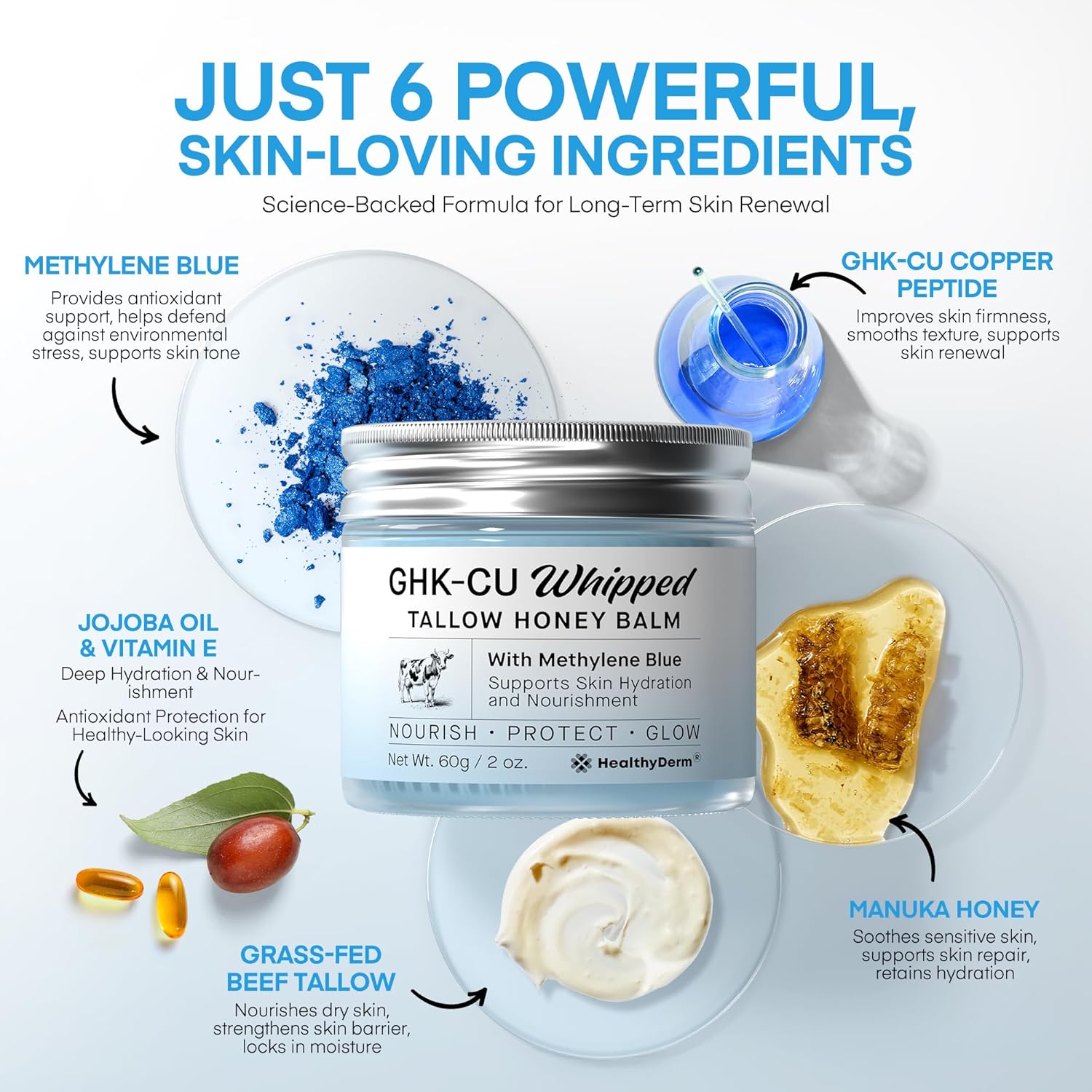 GHK-CU Whipped Tallow Honey Balm with Methylene Blue