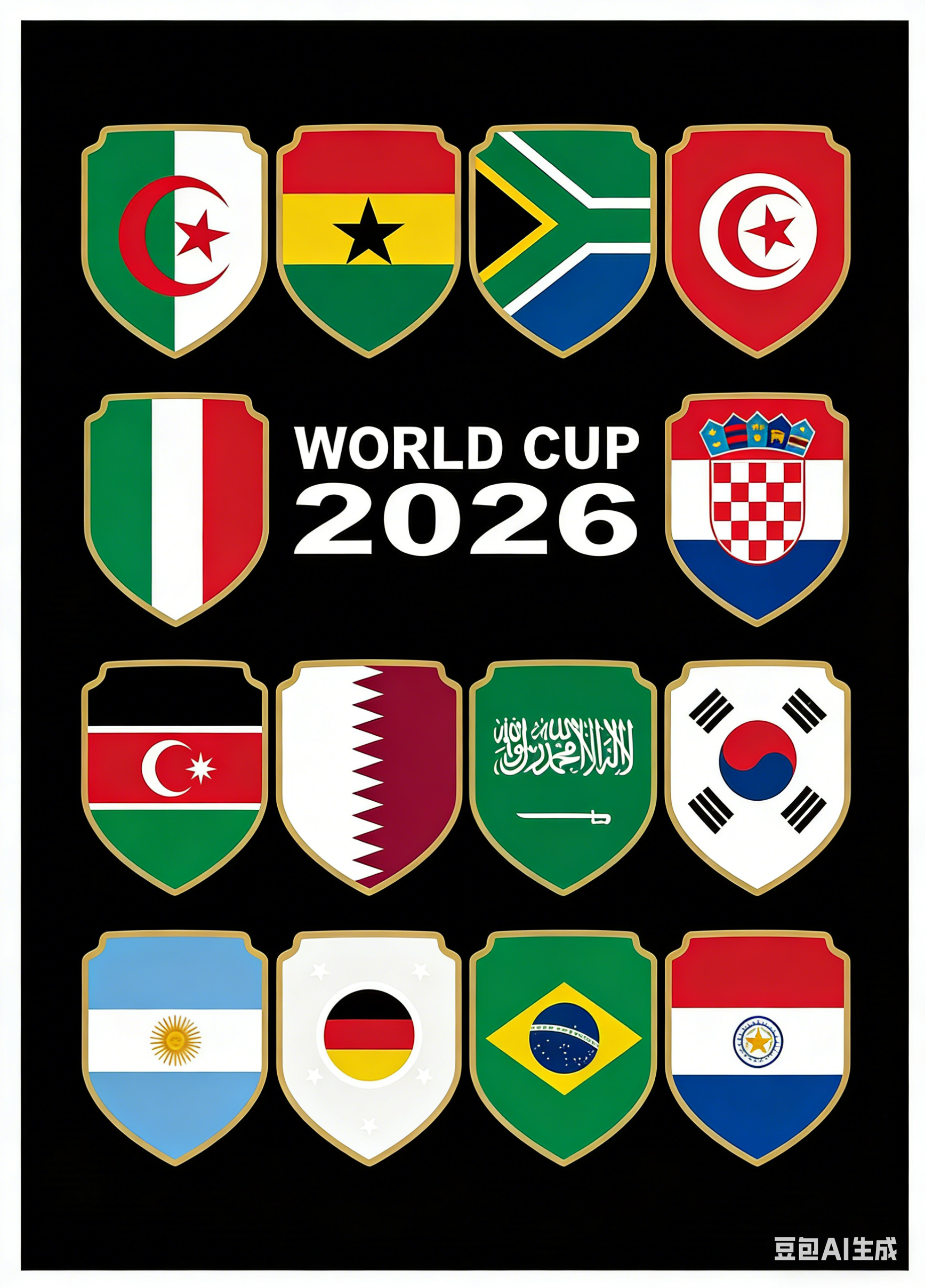 A set of three World Cup 2026 Football Flag Stickers 